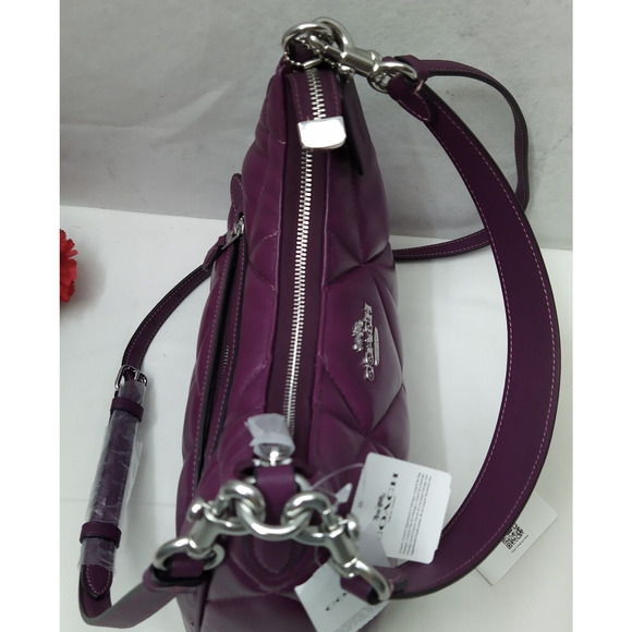 Coach Teri Hobo Diamond Deep Berry Quilted Leather Zipper Shoulder Bag -NWT $528 - Picture 8 of 16